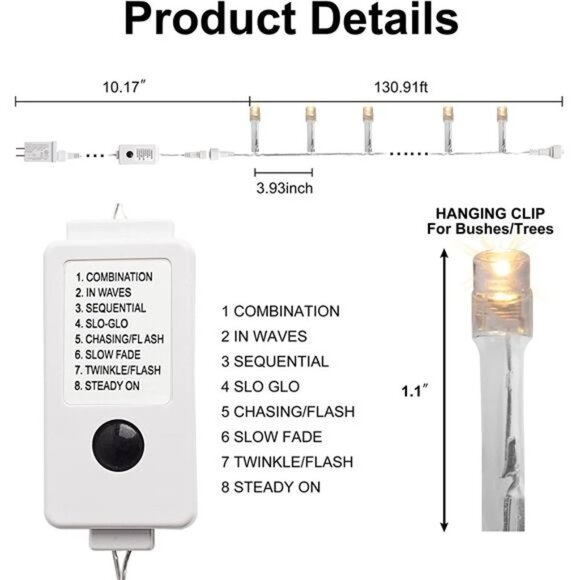 400 LED String Light, 141.1Ft String Light 8 Modes Plug-in Waterproof Mini Light - Picture 7 of 7